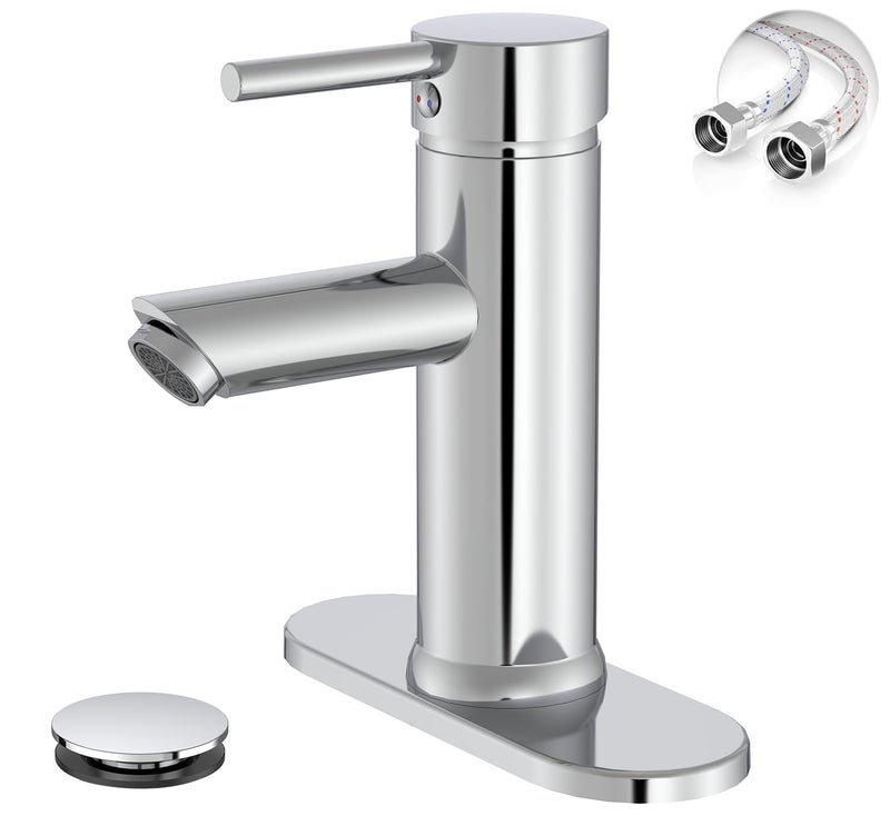 Green Spring Greenspring Chrome Bathroom Faucets, Single Handle Bathroom Faucet 1 Hole Bathroom Sink Faucet Modern Commercial Lavatory Vanity Faucet with Cover Plate Pop Up Drain with Overflow Included, Brass - Image 1